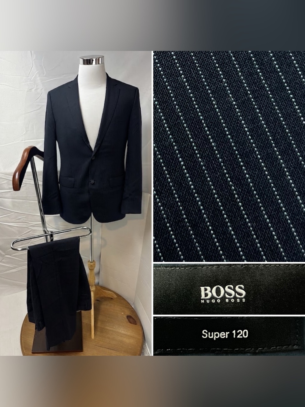 HUGO BOSS Men's 38R Blazer 34x35 Pants The Jam/Sharp Navy Blue Pinstripe Suit